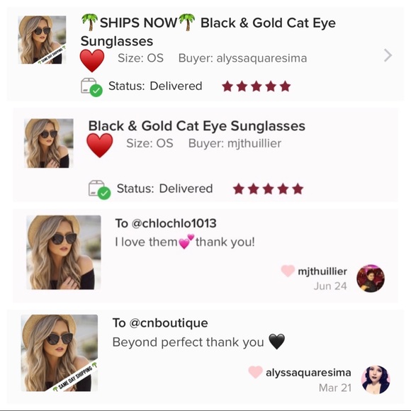 Black & Gold Cat Eye Sunglasses - Picture 7 of 7